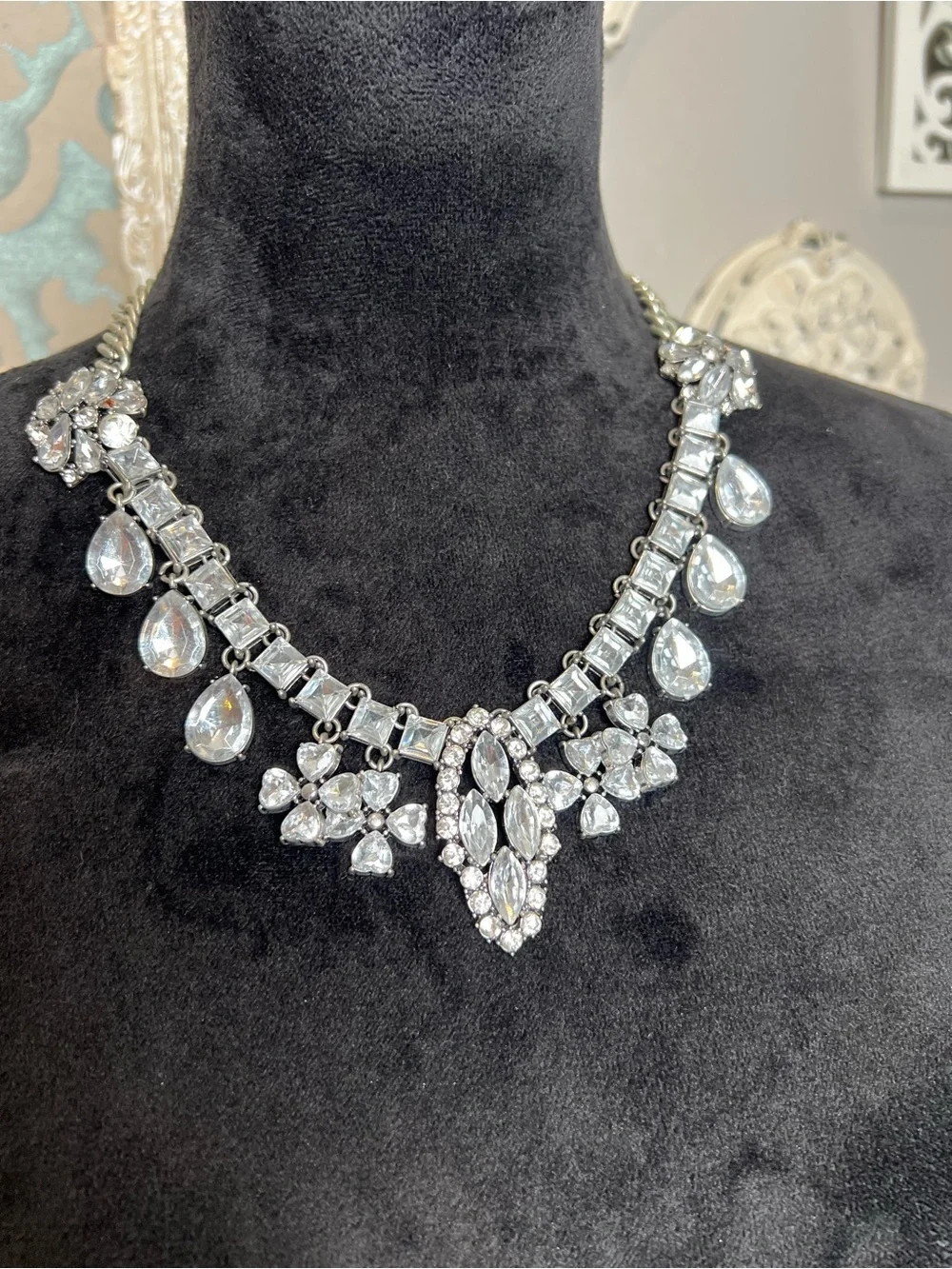 Silver Crystal Statement Necklace - Women Jewelry